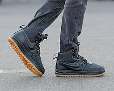Зимові Чоловічі Кросівки Nike Lunar Force 1 Duckboot 17 Fur / Найк Лунар Форс 1 Дакбут 17 Чорні (Хутро), фото 3