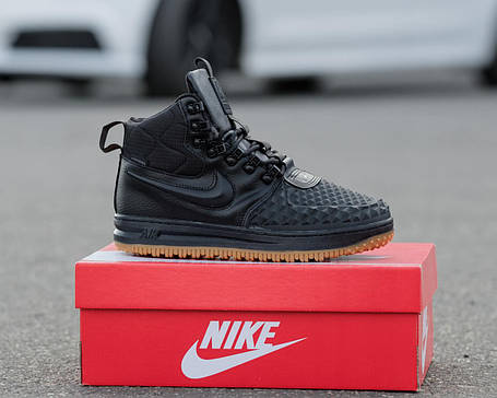 Зимові Чоловічі Кросівки Nike Lunar Force 1 Duckboot 17 Fur / Найк Лунар Форс 1 Дакбут 17 Чорні (Хутро), фото 1