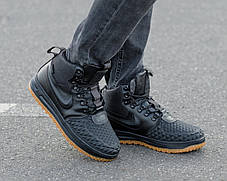 Зимові Чоловічі Кросівки Nike Lunar Force 1 Duckboot 17 Fur / Найк Лунар Форс 1 Дакбут 17 Чорні (Хутро), фото 4