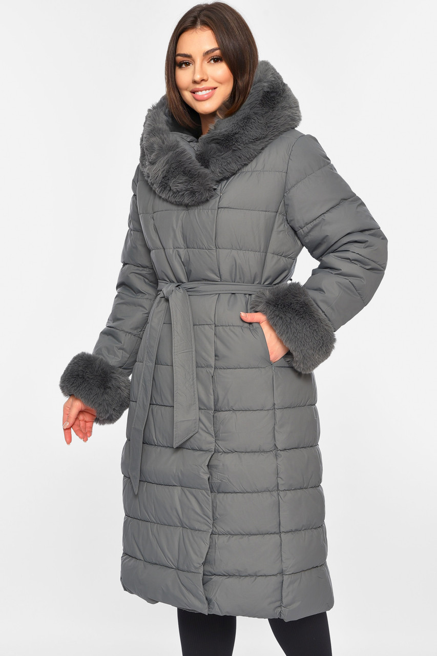 Куртка жіноча єврозима з хутром сірого кольору 195334P, фото 1