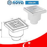 Трап сантехнічний з решіткою з нержавіючої сталі 100х100 мм сухий клапан вертикальний вихід Ø50 NOVA 5066N, фото 2