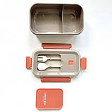 Ланчбокс Slide 1100 мл однорівневий з роздільником і столовими приборами бежевий/помаранчевий (LB-166173), фото 4