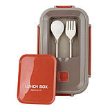 Ланчбокс Slide 1100 мл однорівневий з роздільником і столовими приборами бежевий/помаранчевий (LB-166173), фото 6