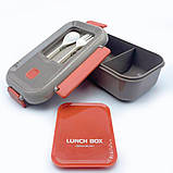 Ланчбокс Slide 1100 мл однорівневий з роздільником і столовими приборами бежевий/помаранчевий (LB-166173), фото 2