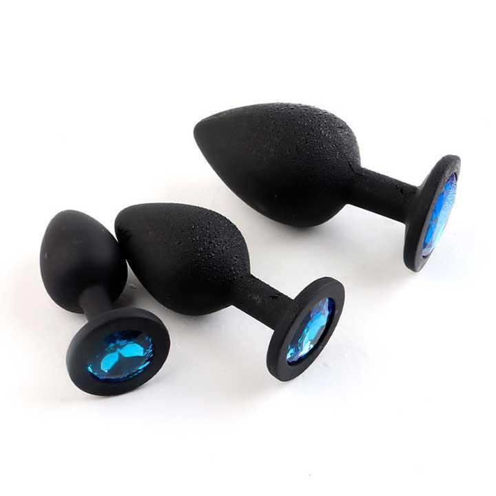 Набір силіконових анальних пробок із кристалом 3шт. (S, M, L) чорний, фото 1
