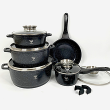 Набір каструль Top Kitchen TK00020 та сковорідка, з гранітним покриттям, з 5 ємностей, чорний (TK00020)