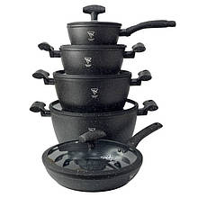 Набір каструль із гранітним антипригарним покриттям Top Kitchen TK-00100, набір посуду 10 предметів чорний