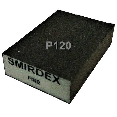 Чотиристороння абразивна водостійка губка P120 на пінополіуретані Smirdex Fine 100×70×25мм, фото 1