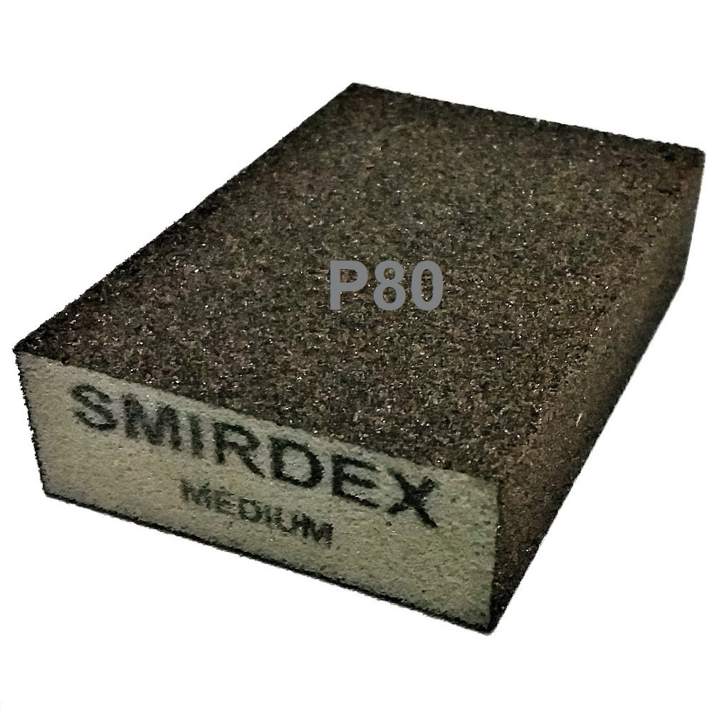 Чотиристороння абразивна водостійка губка P80 на пінополіуретані Smirdex Medium 100×70×25мм