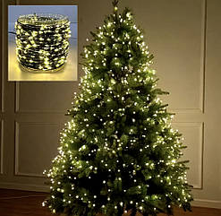 Новорічна USB-гирлянда нитка Роса на котушці 100м 1000LED тепла біла 8 режимів з пультом зелений дріт