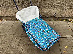 Конверт/чохол для санок, зі штучної овчини, на дві блискавки, із затяжками блакитний "Сніговик" ORG