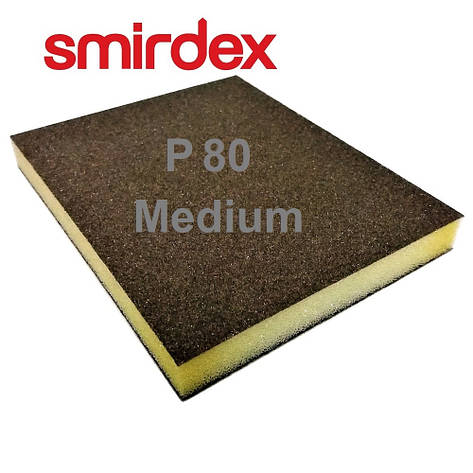 Двостороння абразивна водостійка губка P80 на поролоні Smirdex Medium 122×100×12мм, фото 1