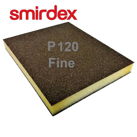 Двостороння абразивна водостійка губка P120 на поролоні Smirdex Fine 122×100×12мм, фото 1