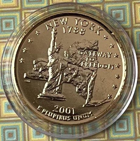 Монета США 25 центів 2001 р. Нью - Йорк - Позолота