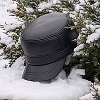 Шкіряна кепка-німка чорна з натуральної шкіри 55