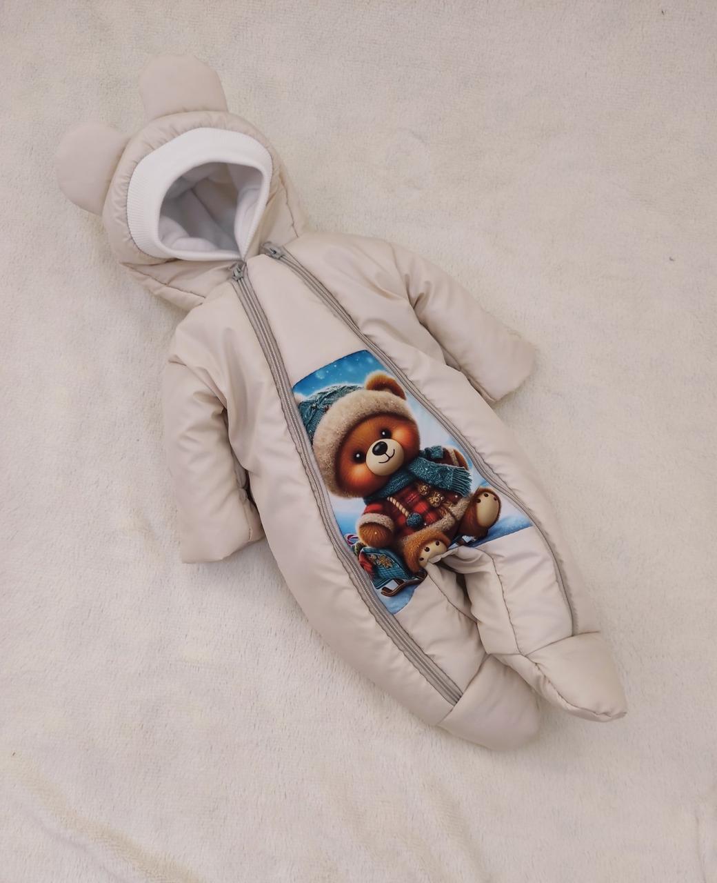Комбінезон 56-62 розмір для новонароджених, принт Ведмедик на санчатах, фото 1