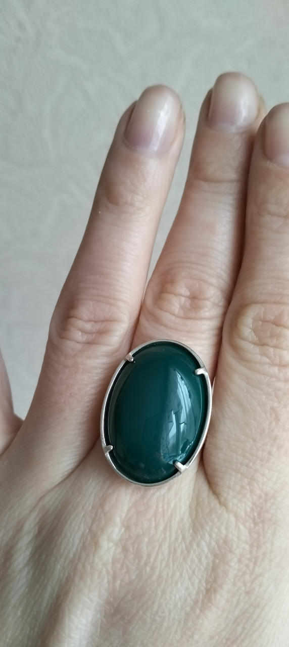 Срібна каблучка з зеленим агатом, фото 1