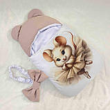 Комплект спальник + комбінезон для новонароджених, бежевий, принт Мишеня, фото 2