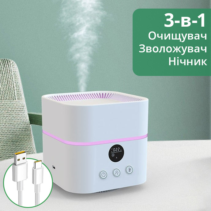 Компактний очищувач-зволожувач повітря для кімнати Doctor-101 Porto на 500 мл з іонізатором та підсвічуванням