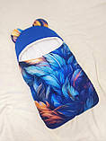 Збільшений спальник + комбінезон для новонароджених, блакитний, принт пір'я, фото 2