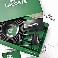 Мужской кожаный двухсторонний ремень с двумя пряжками Lacoste пояс модный из натуральной кожи в коробке