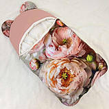 Збільшений спальник + комбінезон для новонароджених, пудра, квітковий принт півонії, фото 2