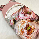 Збільшений спальник + комбінезон для новонароджених, пудра, квітковий принт півонії, фото 3