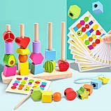 Дерев'яна логічна іграшка пірамідка геометрія сортер C 74317 дерев`яна, фігурки, 10 карток із завданнями,, фото 4