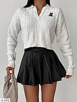 Шорти-спідниця жіночі короткі міністильні ефектні молодіжні чорні з екошкіри в складочку арт 189