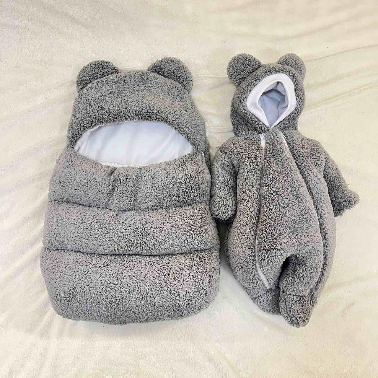 Комплект Тедді для новонароджених дітей, спальник та комбінезон 56-62 розмір, сірий, фото 1