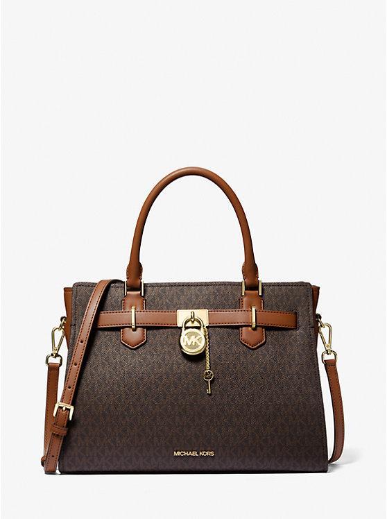 Жіноча шкіряна сумка Michael Kors Hamilton Medium Leather satchel (коричнева) ОРИГІНАЛ