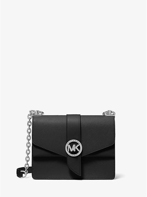 Жіноча сумка Michael Kors Greenwich Small Color-Block Logo and Saffiano Leather Crossbody Bag (чорна/срібло) ОРИГІНАЛ