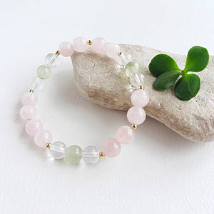 Браслет із Рожевого кварцу Преніту Гірського кришталю d 8мм