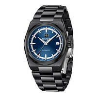 Механічний з автопідзаводом водонепроникний (5ATM) годинник Benyar BY-5203 Black-Blue