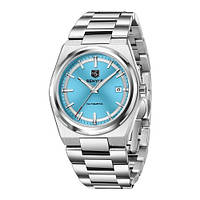 Механічний з автопідзаводом водонепроникний (5ATM) годинник Benyar BY-5203 Silver-Ligh Blue