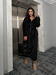 Модний теплий жіночий велюровий комбінезон в спортивному стилі з капюшоном, батал великі розміри