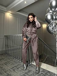 Модний теплий жіночий велюровий комбінезон в спортивному стилі з капюшоном, батал великі розміри