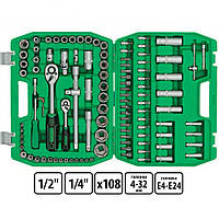 Набір інструментів на 108 од. побутового призначення INTERTOOL ET-6108SP на 2 тріскачки 1/2" & 1/4"