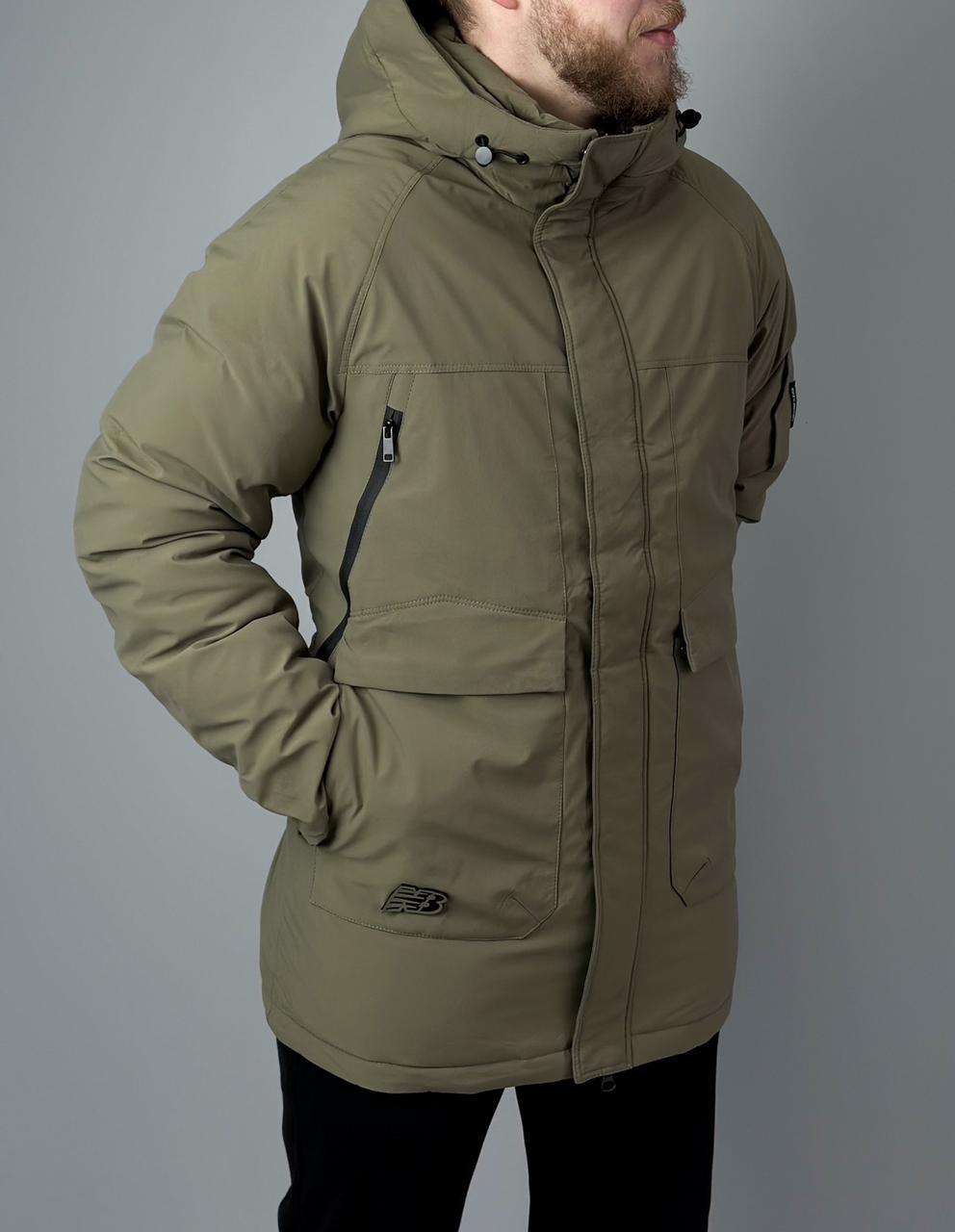 Чоловіча куртка New Balance зимова подовжена, теплий пуховик із капюшоном