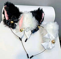 Набір 2 обручі "Кішка" на голову з хутряними вушками та дзвіночки з бантиками, Унісекс WUKE One size