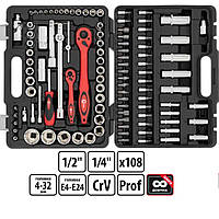 Набор инструментов для автомобиля Cr-V 1/2" и 1/4" 108 ед. INTERTOOL ET-6108, набор ключей в пластиковом кейсе