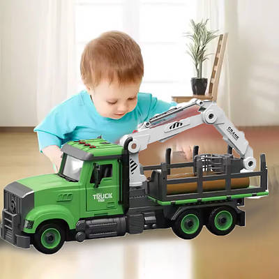 Інтерактивна ігрова машинка лісовоз конструктор дитині вантажівка Рухомий кран Кабіна світиться Звук інерція
