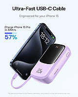 Портативна Батарея Baseus Qpow2 Dual-Cable Digital Display 22.5W 20000mAh With cable Type-C 3A 0.3m Purple, фото 6