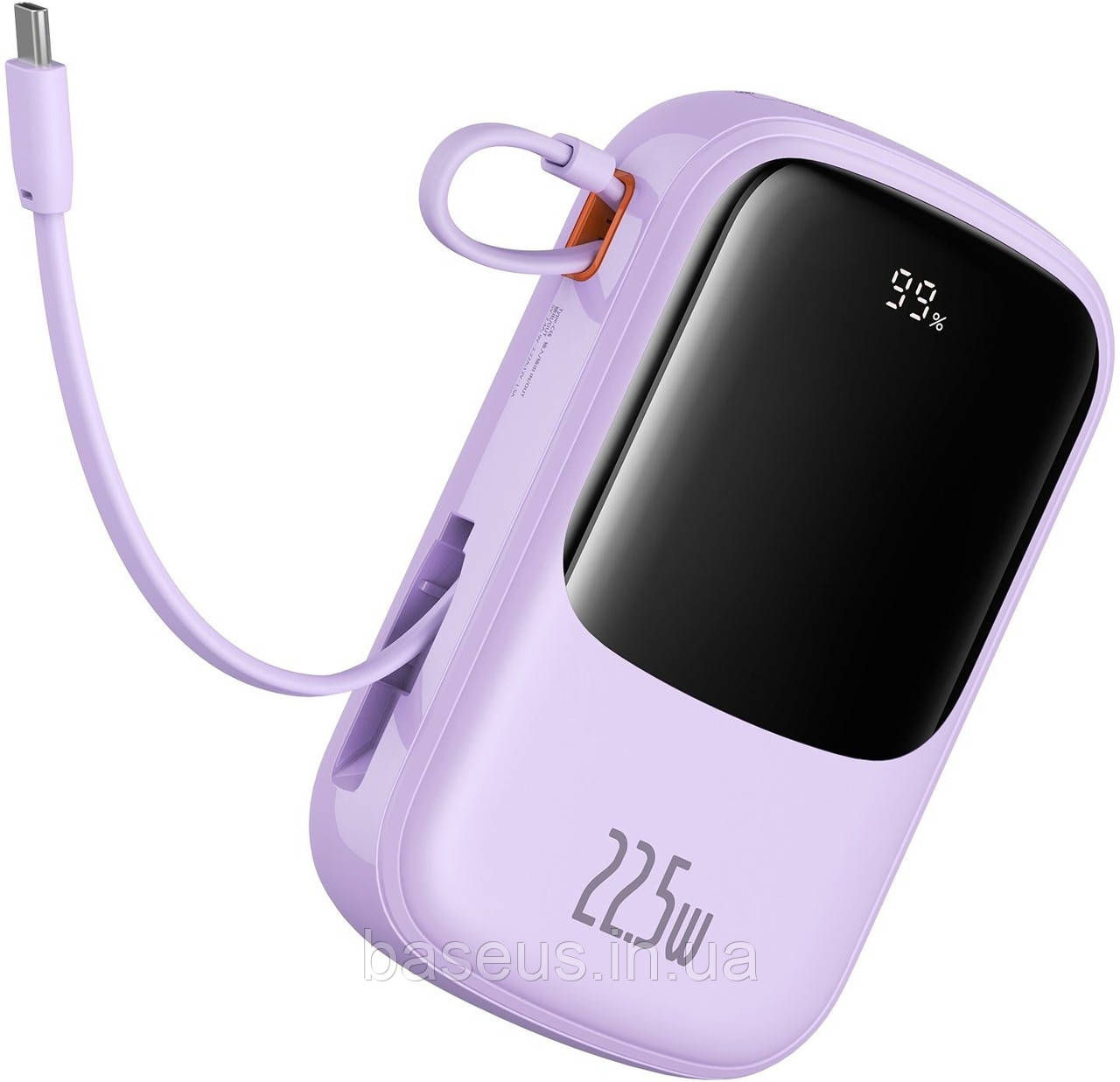 Портативна Батарея Baseus Qpow2 Dual-Cable Digital Display 22.5W 20000mAh With cable Type-C 3A 0.3m Purple