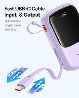 Портативна Батарея Baseus Qpow2 Dual-Cable Digital Display 22.5W 20000mAh With cable Type-C 3A 0.3m Purple, фото 11