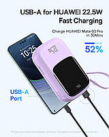 Портативна Батарея Baseus Qpow2 Dual-Cable Digital Display 22.5W 20000mAh With cable Type-C 3A 0.3m Purple, фото 9