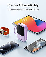 Портативна Батарея Baseus Qpow2 Dual-Cable Digital Display 22.5W 20000mAh With cable Type-C 3A 0.3m Purple, фото 10