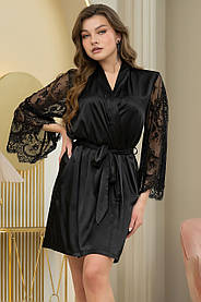 Жіночий атласний халат з мереживними рукавами – комфортний халат для сну та ранкових ритуалів, подарунок для жінки