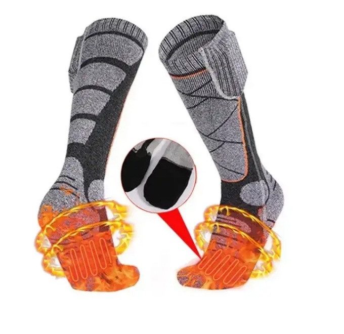 Високі шкарпетки з підігрівом та блоком живлення на 2200mAh (Сірі з ромбиками), фото 1