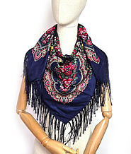 Українська хустка Зоряна 105*105 см темно-синя